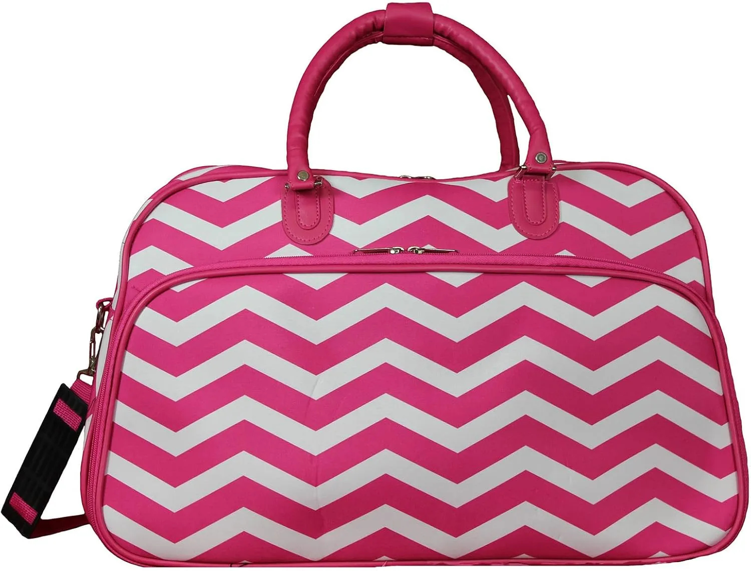 World Traveler 21-Inch Carry-On Shoulder Duffel Bag, Fuchsia White Chevron