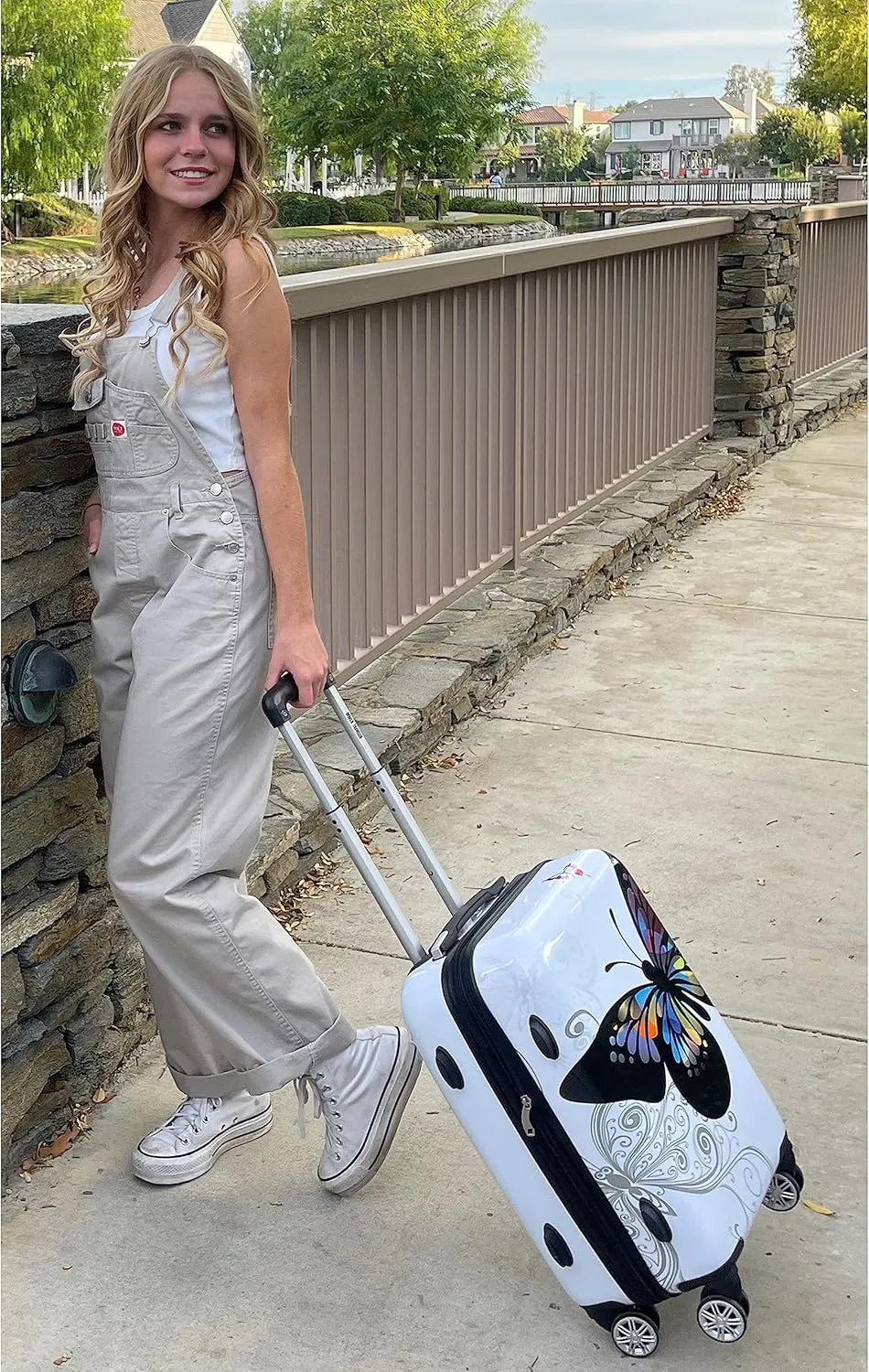 World Traveler Butterfly Polycarbonate Hardside Expandable Spinner Luggage, 20-inch