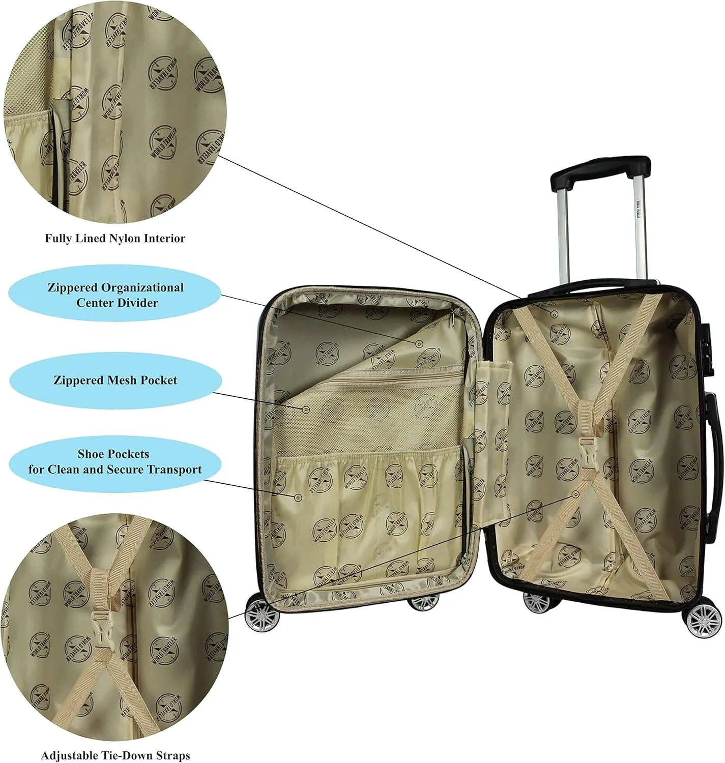 World Traveler Butterfly Polycarbonate Hardside Expandable Spinner Luggage, 20-inch