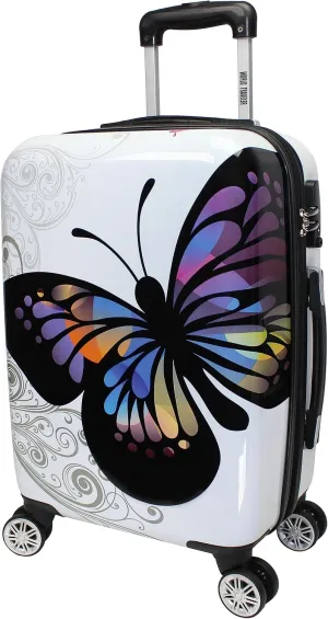 World Traveler Butterfly Polycarbonate Hardside Expandable Spinner Luggage, 20-inch