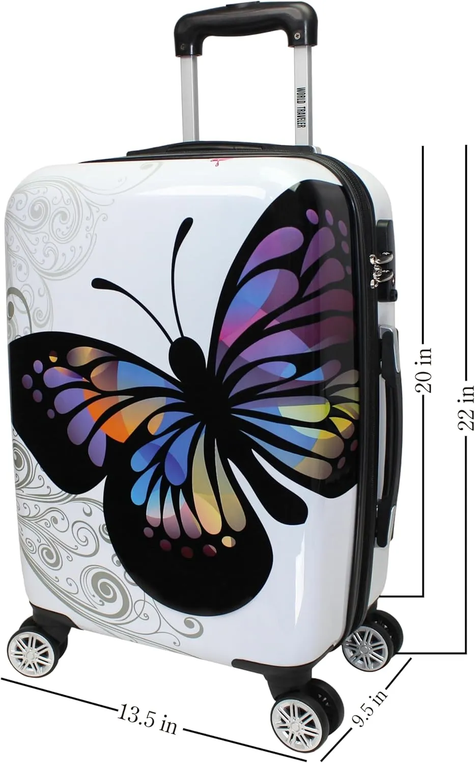 World Traveler Butterfly Polycarbonate Hardside Expandable Spinner Luggage, 20-inch