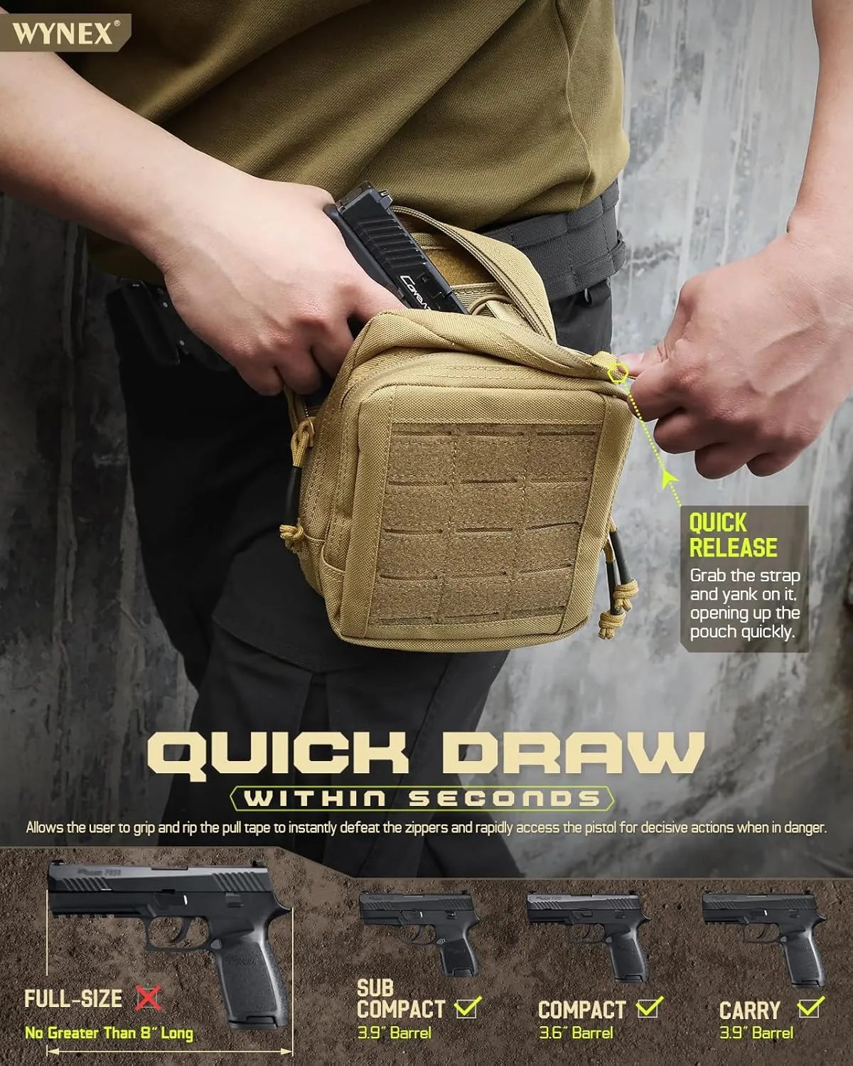 WYNEX Molle Admin Pistol Pouch for Concealed Carry, Tactical EDC Belt Pouch Gun Bag Utility Tool EMT Organizer Pouch Medical CCW with Universal Pistol/Elastic Holster