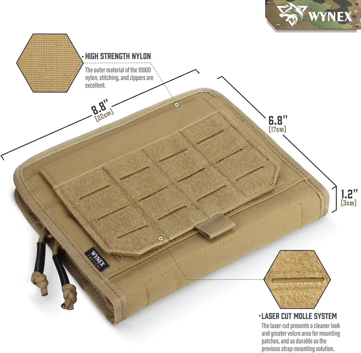 WYNEX Tactical Folding Admin Pouch, Molle Tool Bag of Laser-Cut Design, Utility Organizer EDC Medical Bag Modular Pouches Tactical Attachment Waist Pouch Include U.S Patch