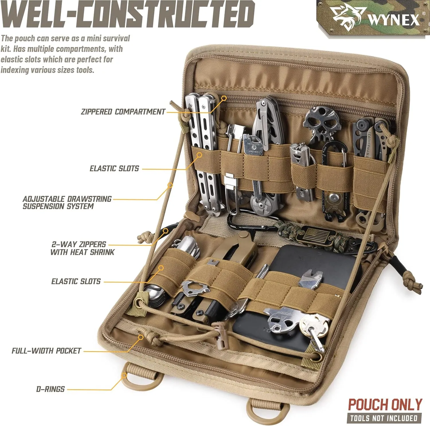 WYNEX Tactical Folding Admin Pouch, Molle Tool Bag of Laser-Cut Design, Utility Organizer EDC Medical Bag Modular Pouches Tactical Attachment Waist Pouch Include U.S Patch