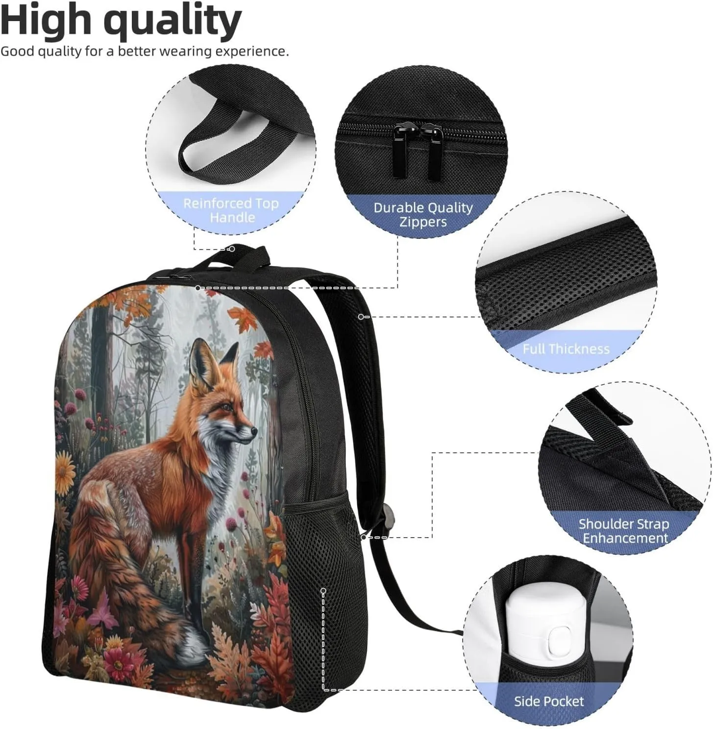 Xerial Forest Fox Backpack Waterproof Anti Theft Durable Light Laptop Bag Backpacks For Women Men Travel Gym Backpack