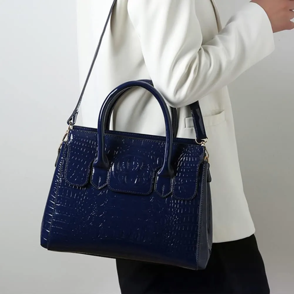 XXGJOALD-Purses and Handbags for Women Crocodile Pattern Tote Leather Top-Handle Satchel