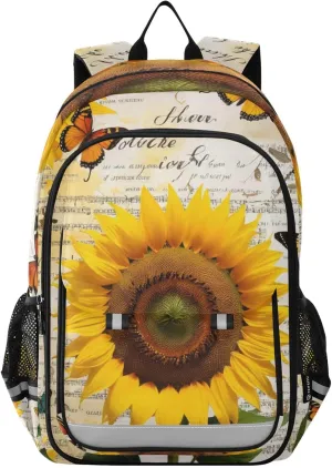 Yellow Sunflower Butterfly Print Backpack for Boys Middle-School Elementary Bookbags 20325602