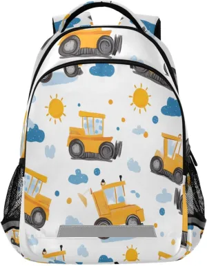 Yellow Tractor Sun Clouds Backpack for Girls Boys School Bookbag Kids Daypack Lightweight Laptop Backpack Back to School Supplies