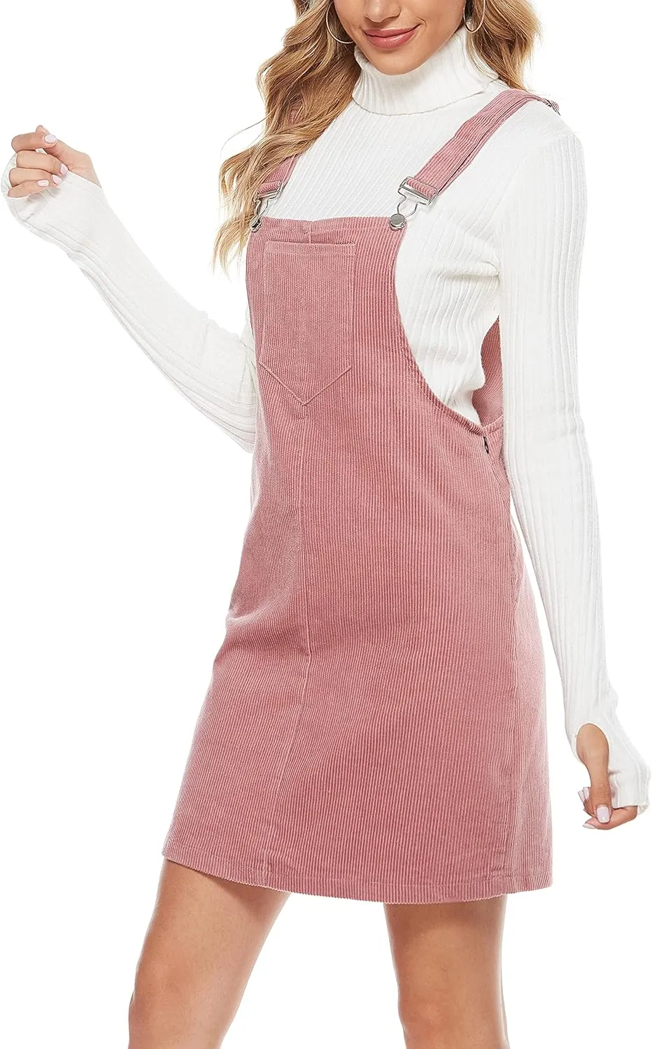 Yeokou Womens Casual Corduroy Bib Knee Length Overalls Pinafore Midi Dress Jumpsuit