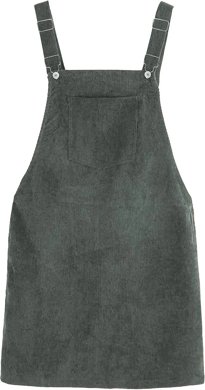 Yeokou Womens Casual Corduroy Bib Knee Length Overalls Pinafore Midi Dress Jumpsuit