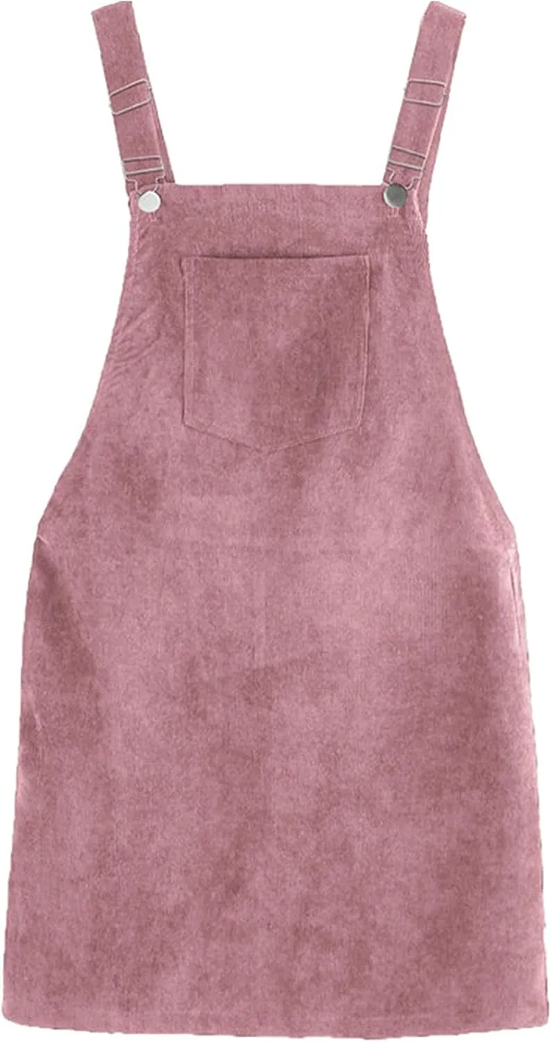 Yeokou Womens Casual Corduroy Bib Knee Length Overalls Pinafore Midi Dress Jumpsuit