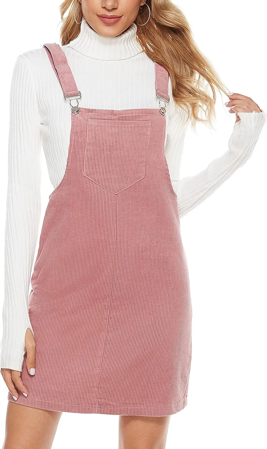 Yeokou Womens Casual Corduroy Bib Knee Length Overalls Pinafore Midi Dress Jumpsuit