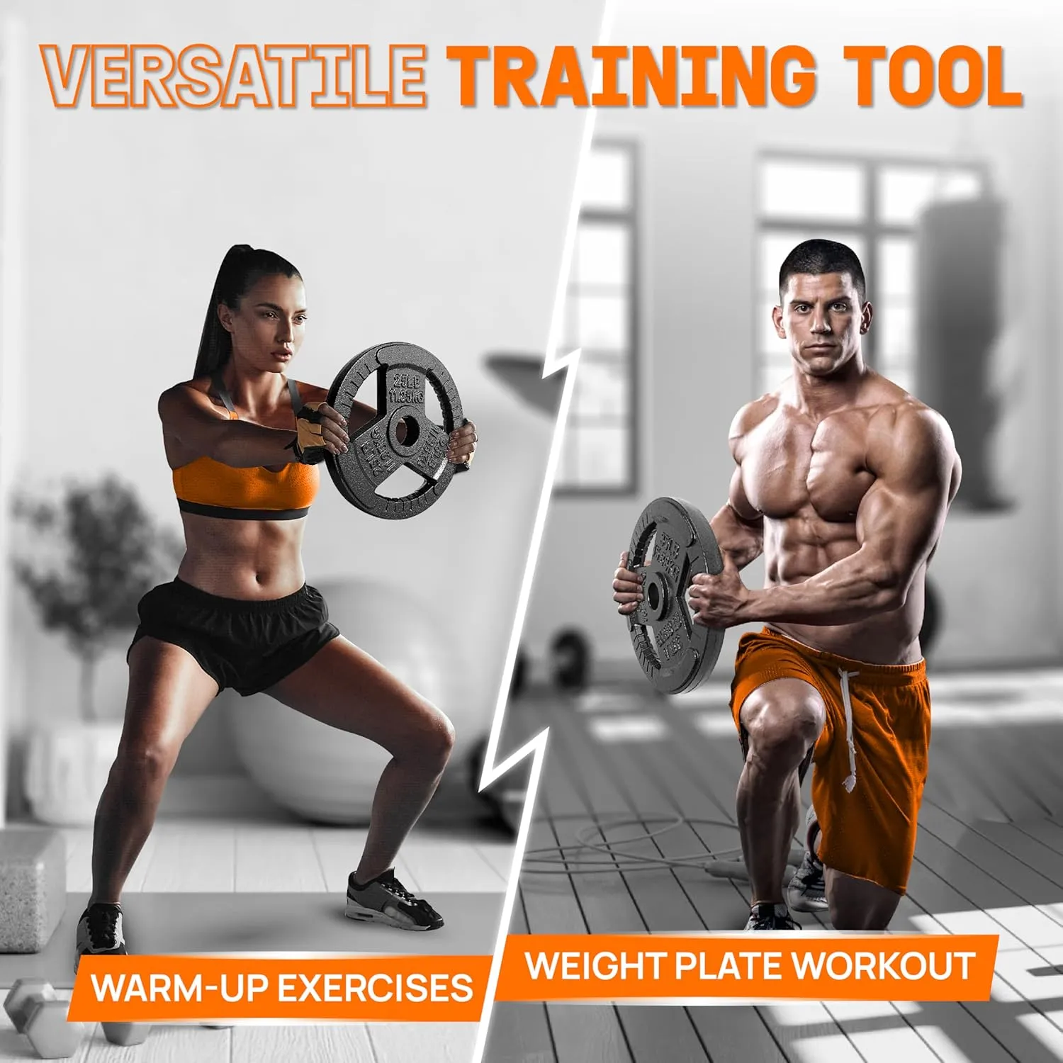 Yes4All Tri-Grip Handles Cast Iron Olympic Weight Plates, 2-Inch Weight Plates for Weight Lifting with Smooth and Durable Finish, Suitable for Strength Training Exercises (Single, Pair and Set)