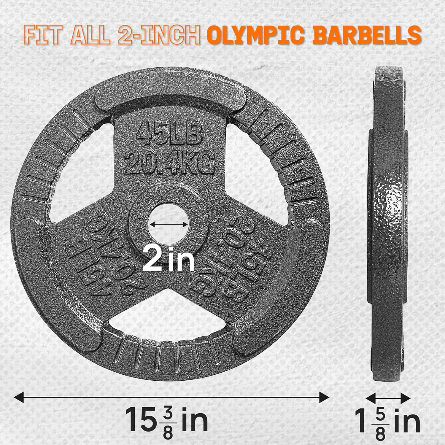 Yes4All Tri-Grip Handles Cast Iron Olympic Weight Plates, 2-Inch Weight Plates for Weight Lifting with Smooth and Durable Finish, Suitable for Strength Training Exercises (Single, Pair and Set)