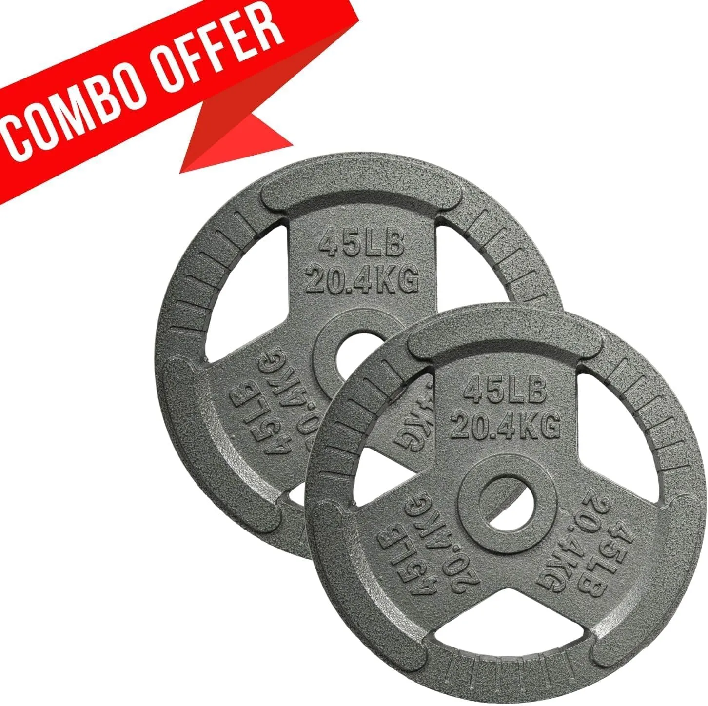 Yes4All Tri-Grip Handles Cast Iron Olympic Weight Plates, 2-Inch Weight Plates for Weight Lifting with Smooth and Durable Finish, Suitable for Strength Training Exercises (Single, Pair and Set)