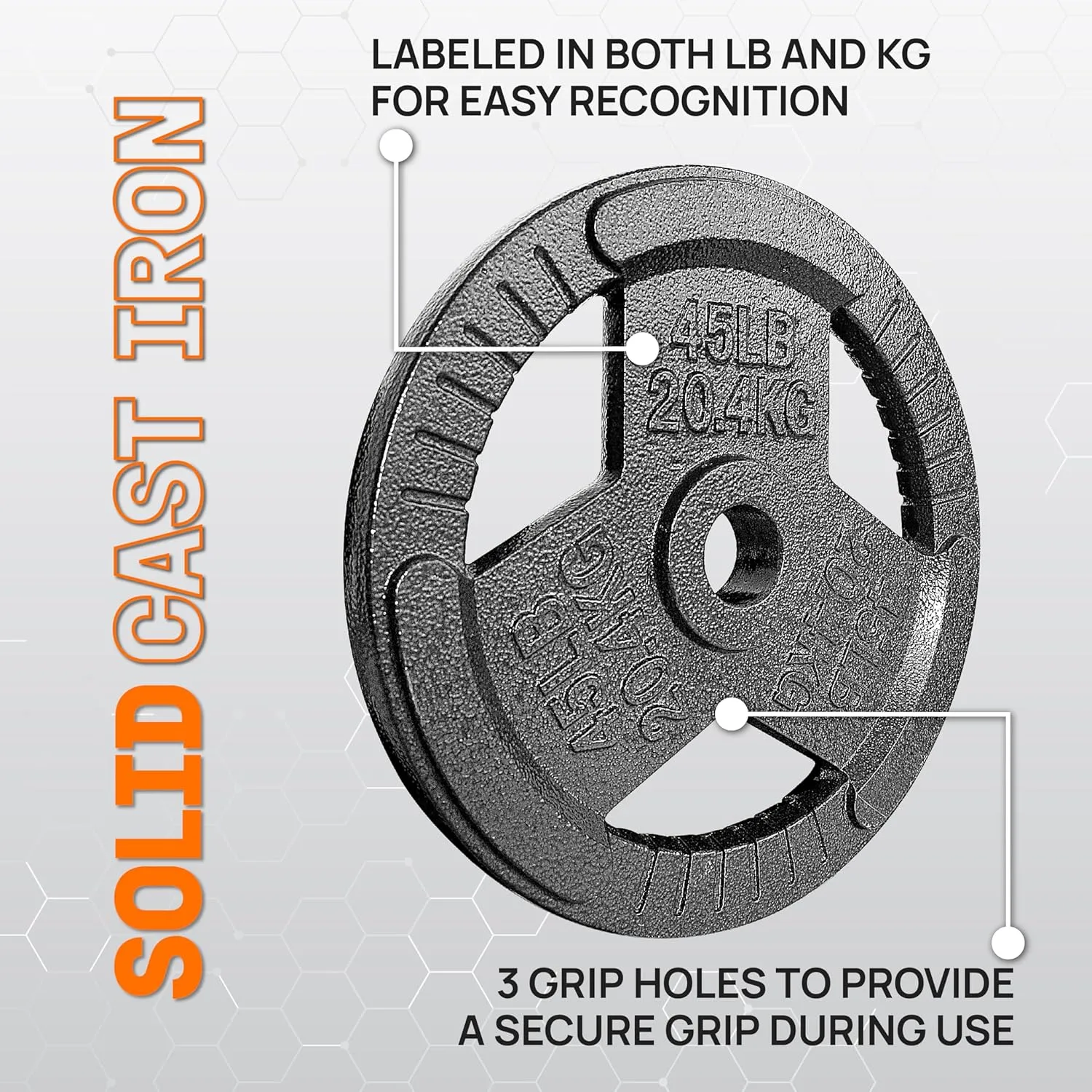 Yes4All Tri-Grip Handles Cast Iron Olympic Weight Plates, 2-Inch Weight Plates for Weight Lifting with Smooth and Durable Finish, Suitable for Strength Training Exercises (Single, Pair and Set)
