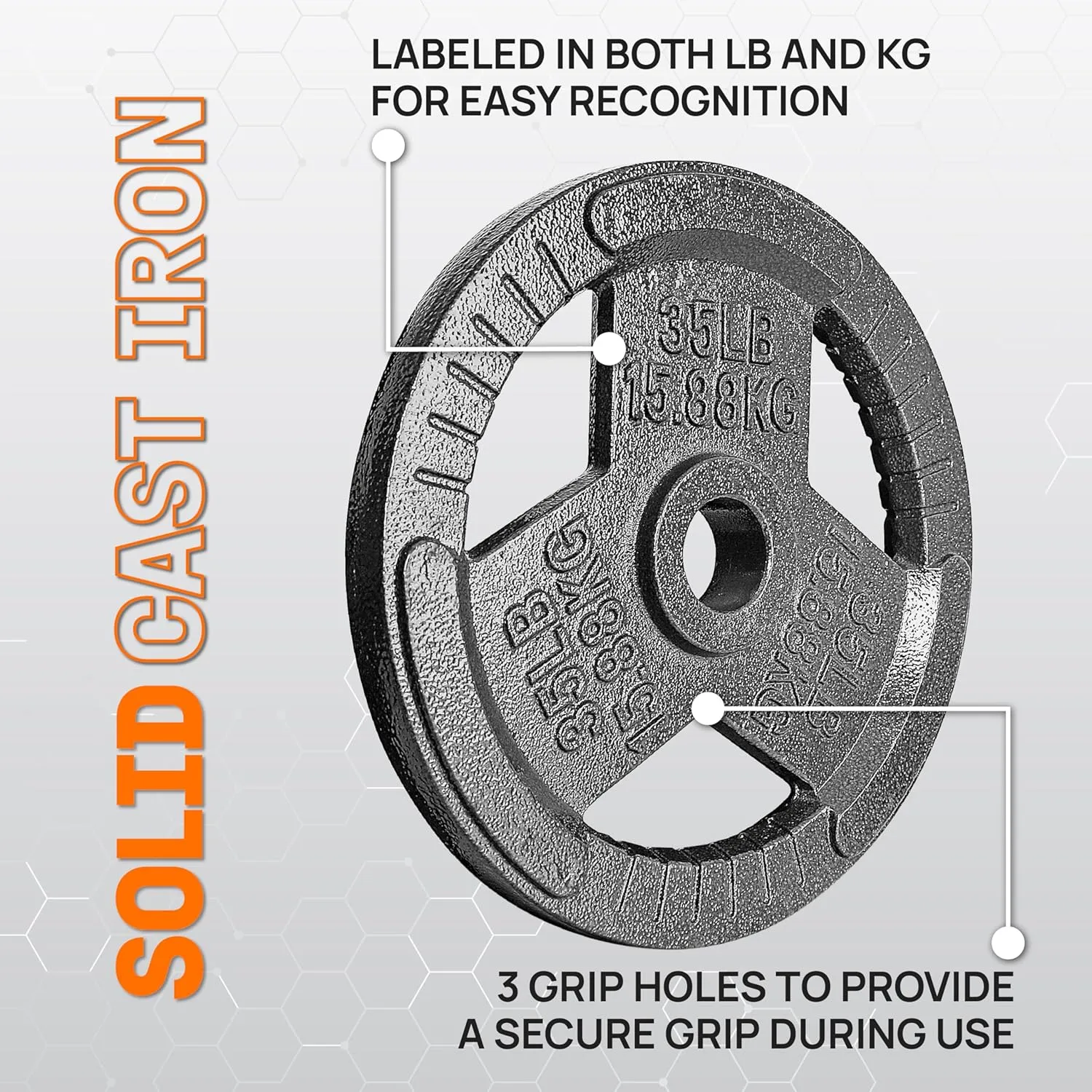 Yes4All Tri-Grip Handles Cast Iron Olympic Weight Plates, 2-Inch Weight Plates for Weight Lifting with Smooth and Durable Finish, Suitable for Strength Training Exercises (Single, Pair and Set)