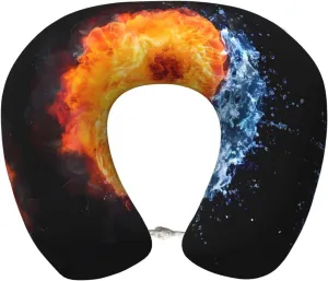 yin yang fire Water Print Memory Foam Travel Pillow - Comfortable U-Shape Neck Support for Sleep, Office, Flights & Road Trip