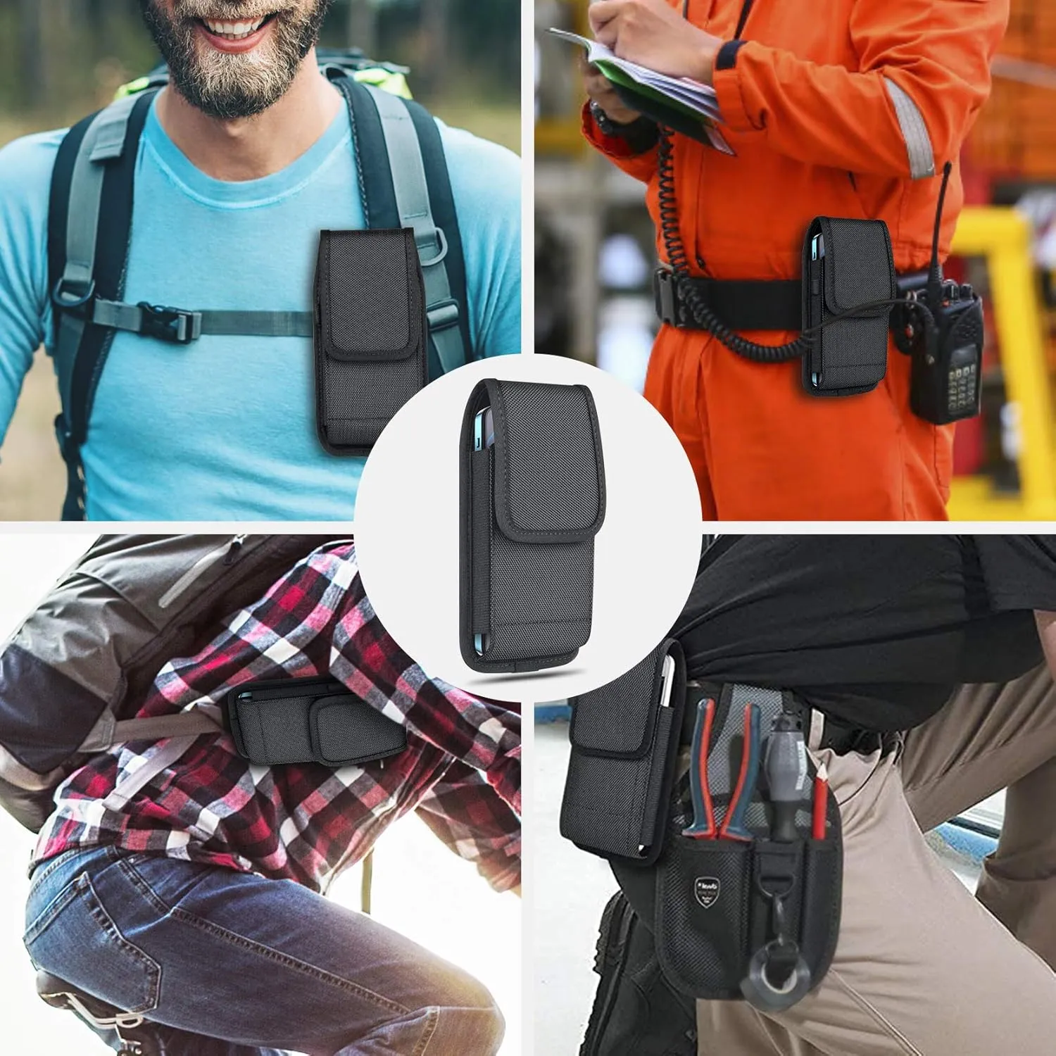ykooe Cell Phone Pouch Nylon Holster Case Compatible with Samsung Galaxy S25/S24/S23/S22/S21/S20/S10/S9/S8 Plus and FE, A54 A53 A52 A51 A50, Black -XL