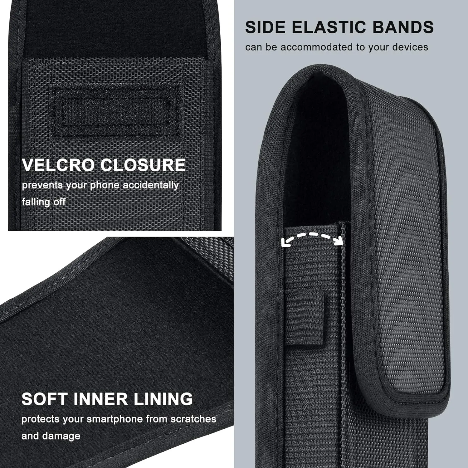 ykooe Cell Phone Pouch Nylon Holster Case Compatible with Samsung Galaxy S25/S24/S23/S22/S21/S20/S10/S9/S8 Plus and FE, A54 A53 A52 A51 A50, Black -XL