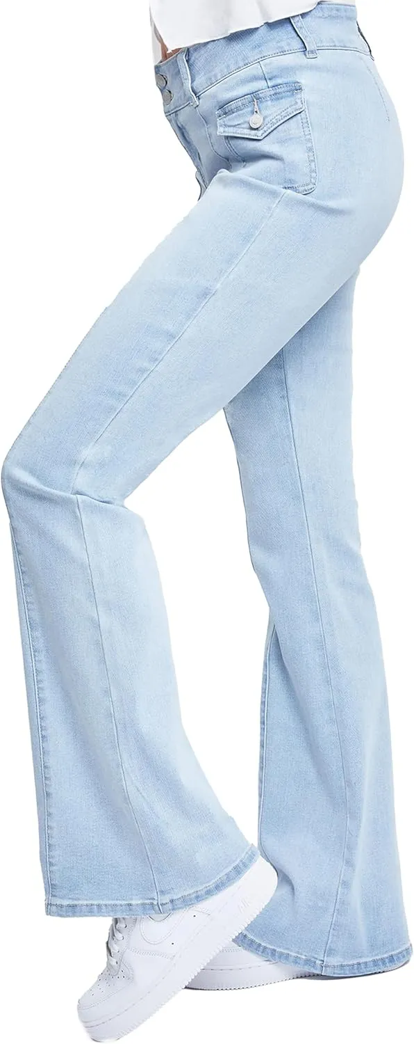 YMI Women's Junior Cargo Flare Jean with Side Pockets