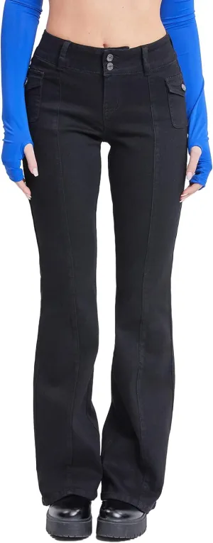 YMI Women's Junior Cargo Flare Jean with Side Pockets