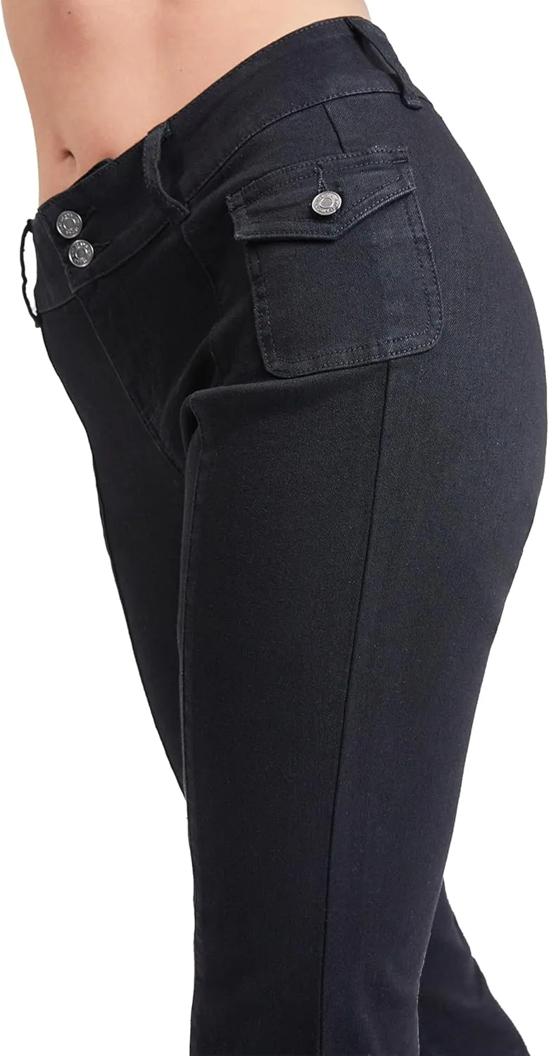 YMI Women's Junior Cargo Flare Jean with Side Pockets