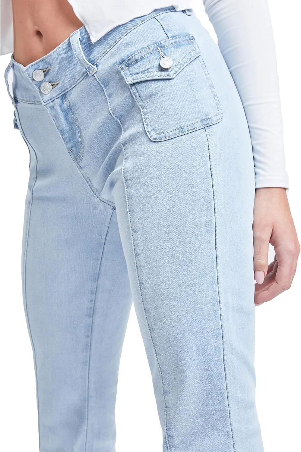 YMI Women's Junior Cargo Flare Jean with Side Pockets