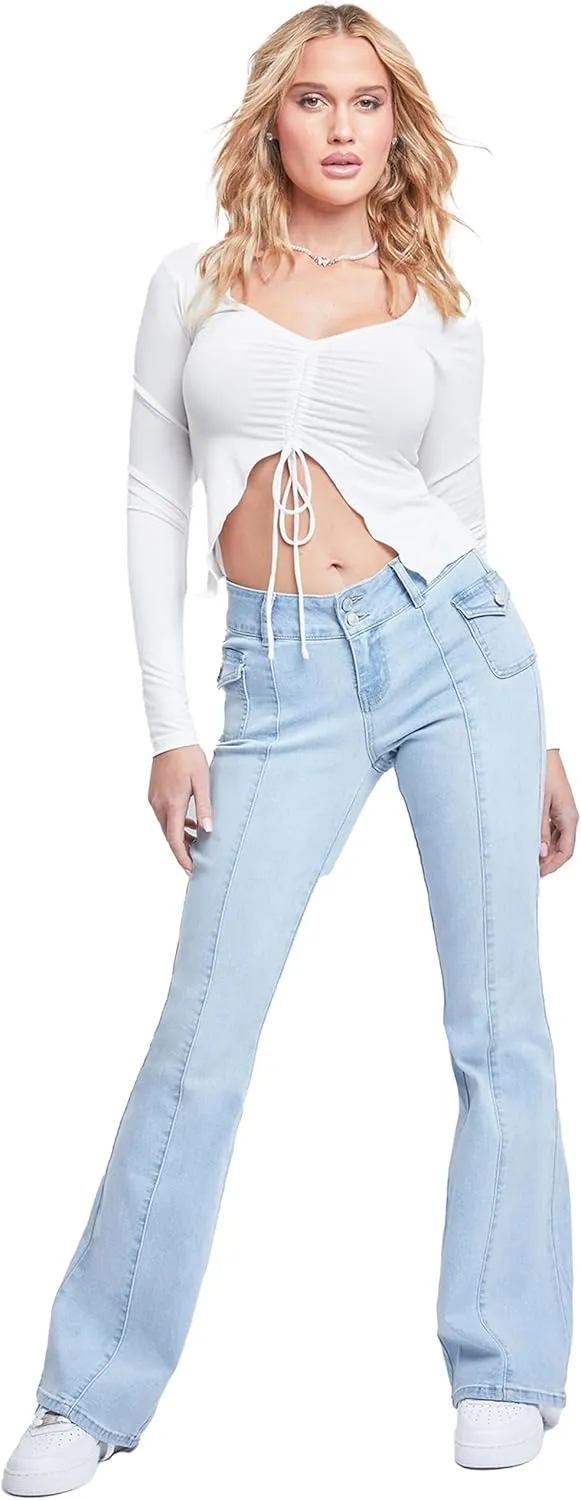 YMI Women's Junior Cargo Flare Jean with Side Pockets