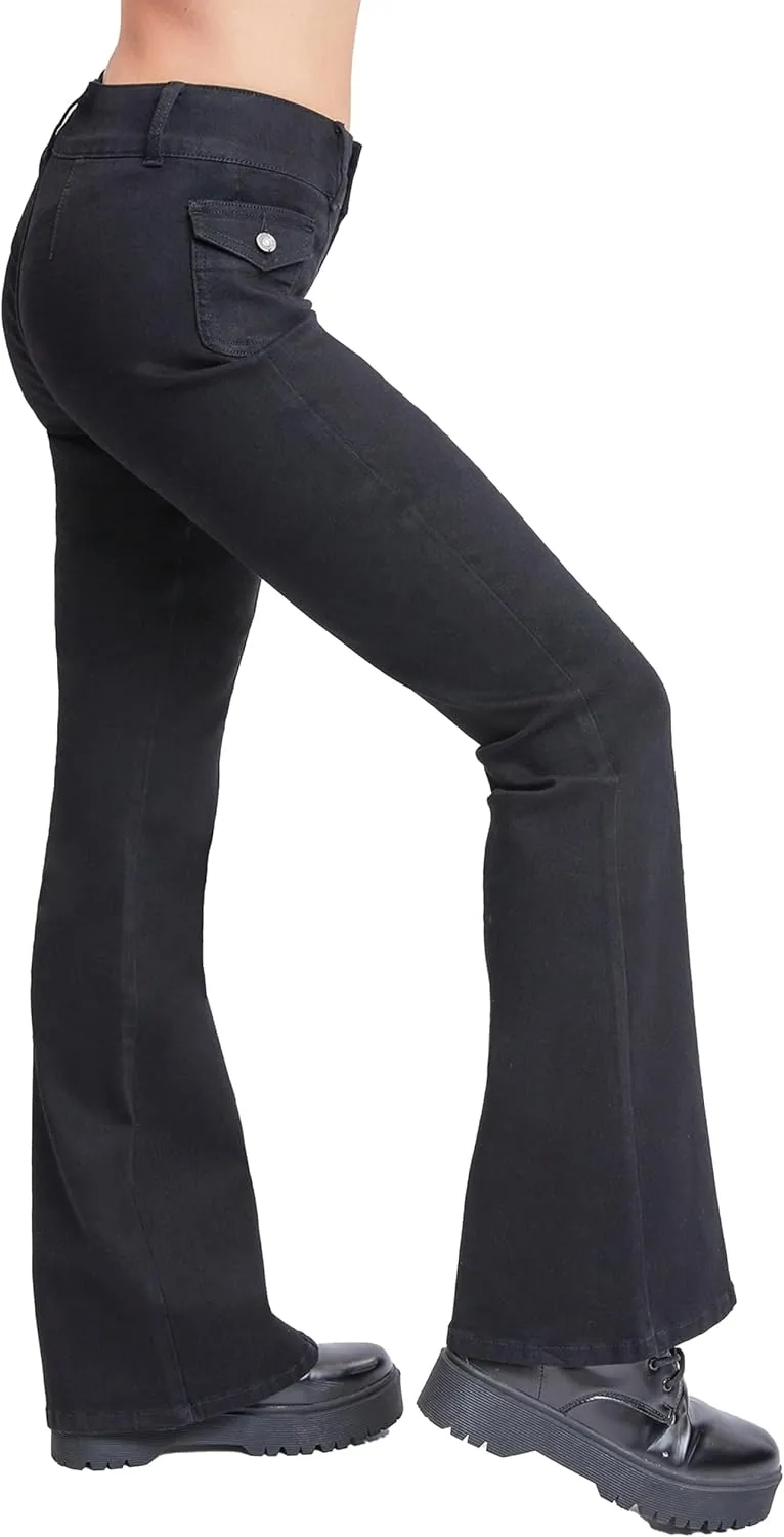 YMI Women's Junior Cargo Flare Jean with Side Pockets