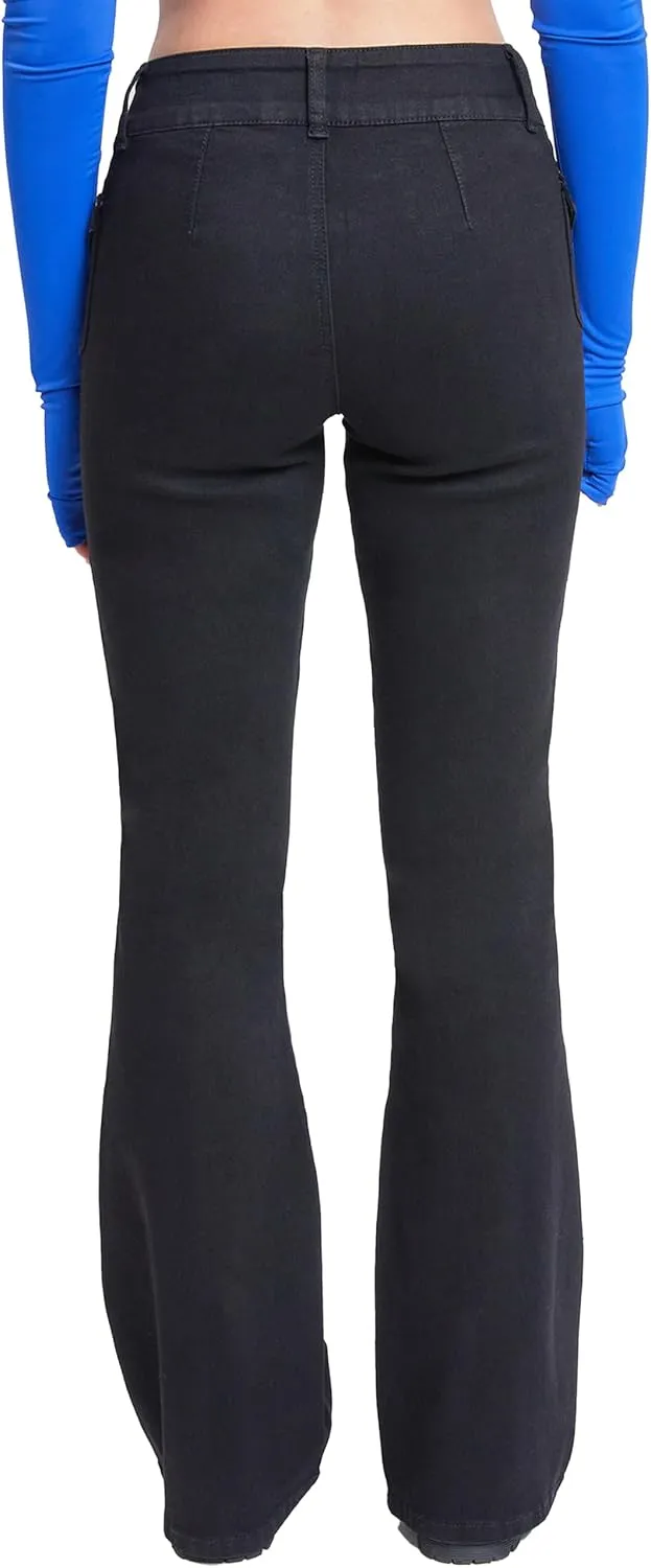 YMI Women's Junior Cargo Flare Jean with Side Pockets