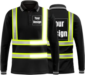 YOWESHOP Hi-Vis Safety T-Shirt Add Your Design Long Sleeve Workout Polo Shirts with Reflective Strips