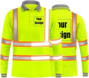 YOWESHOP Hi-Vis Safety T-Shirt Add Your Design Long Sleeve Workout Polo Shirts with Reflective Strips