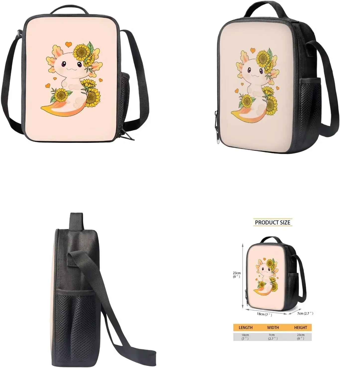 Ystardream 4PCS Sunflower Axolotl Backpack for Girls 10-12 Cartoon School Backpacks for Girls Kindergarten Elementary Preschool Middle Kids School Bags with Lunch Box Pencil Case Cup Sleeve Set