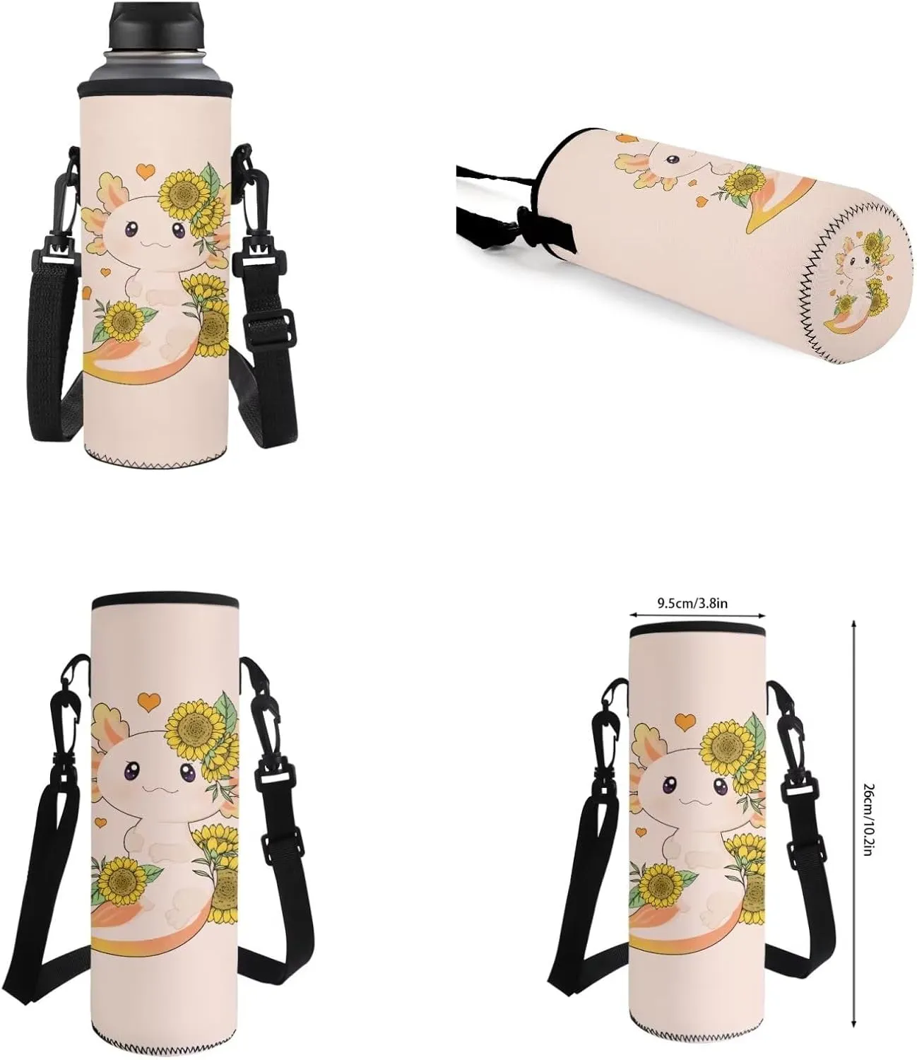 Ystardream 4PCS Sunflower Axolotl Backpack for Girls 10-12 Cartoon School Backpacks for Girls Kindergarten Elementary Preschool Middle Kids School Bags with Lunch Box Pencil Case Cup Sleeve Set