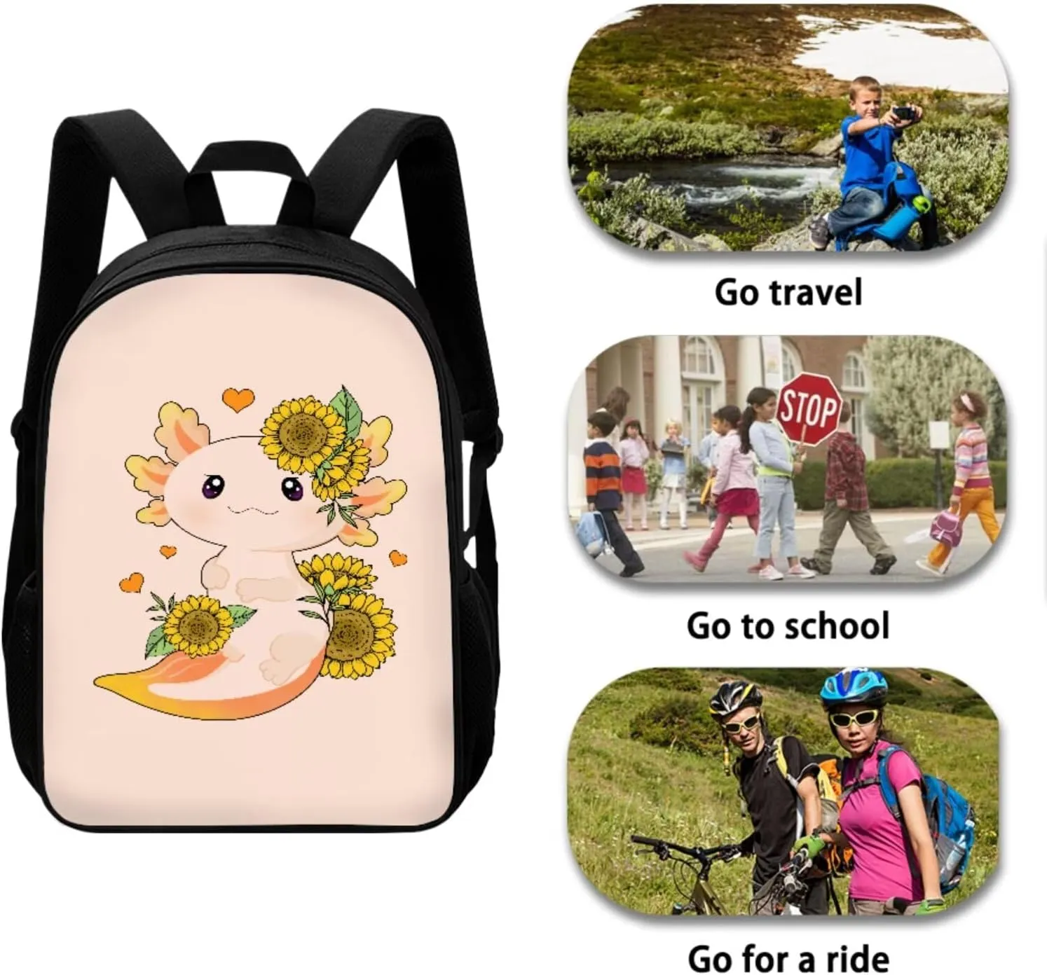 Ystardream 4PCS Sunflower Axolotl Backpack for Girls 10-12 Cartoon School Backpacks for Girls Kindergarten Elementary Preschool Middle Kids School Bags with Lunch Box Pencil Case Cup Sleeve Set