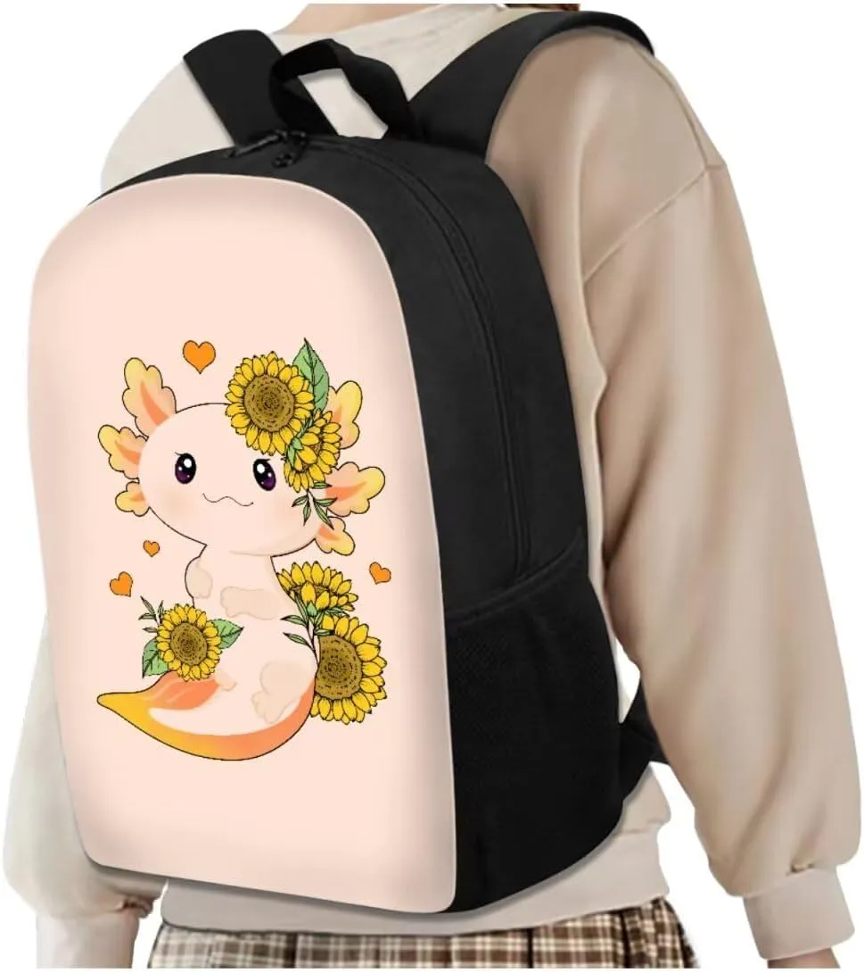 Ystardream 4PCS Sunflower Axolotl Backpack for Girls 10-12 Cartoon School Backpacks for Girls Kindergarten Elementary Preschool Middle Kids School Bags with Lunch Box Pencil Case Cup Sleeve Set