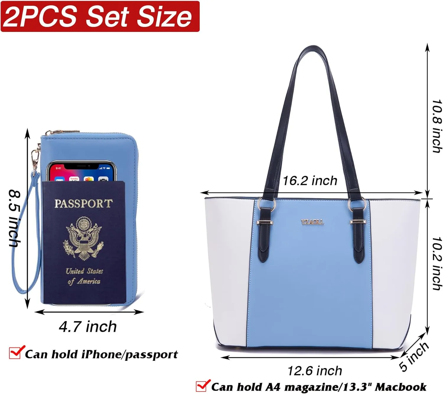 YZAOLL Purses for Women Faux Leather Medium Large Tote Satchel Shoulder Purse Handbag Wallet set