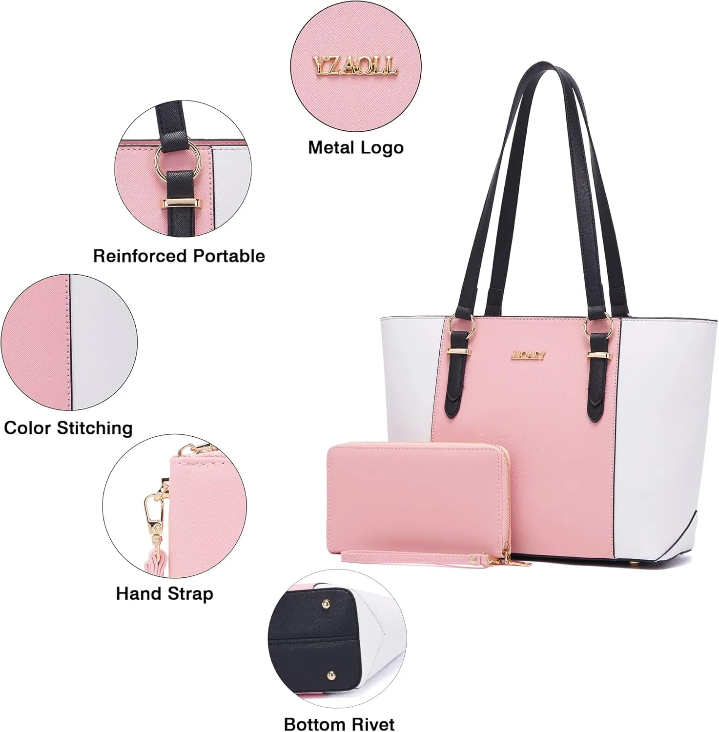 YZAOLL Purses for Women Faux Leather Medium Large Tote Satchel Shoulder Purse Handbag Wallet set
