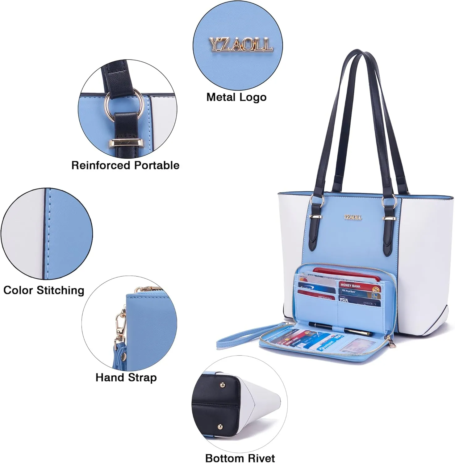 YZAOLL Purses for Women Faux Leather Medium Large Tote Satchel Shoulder Purse Handbag Wallet set