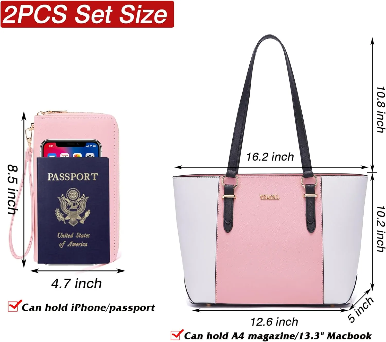 YZAOLL Purses for Women Faux Leather Medium Large Tote Satchel Shoulder Purse Handbag Wallet set