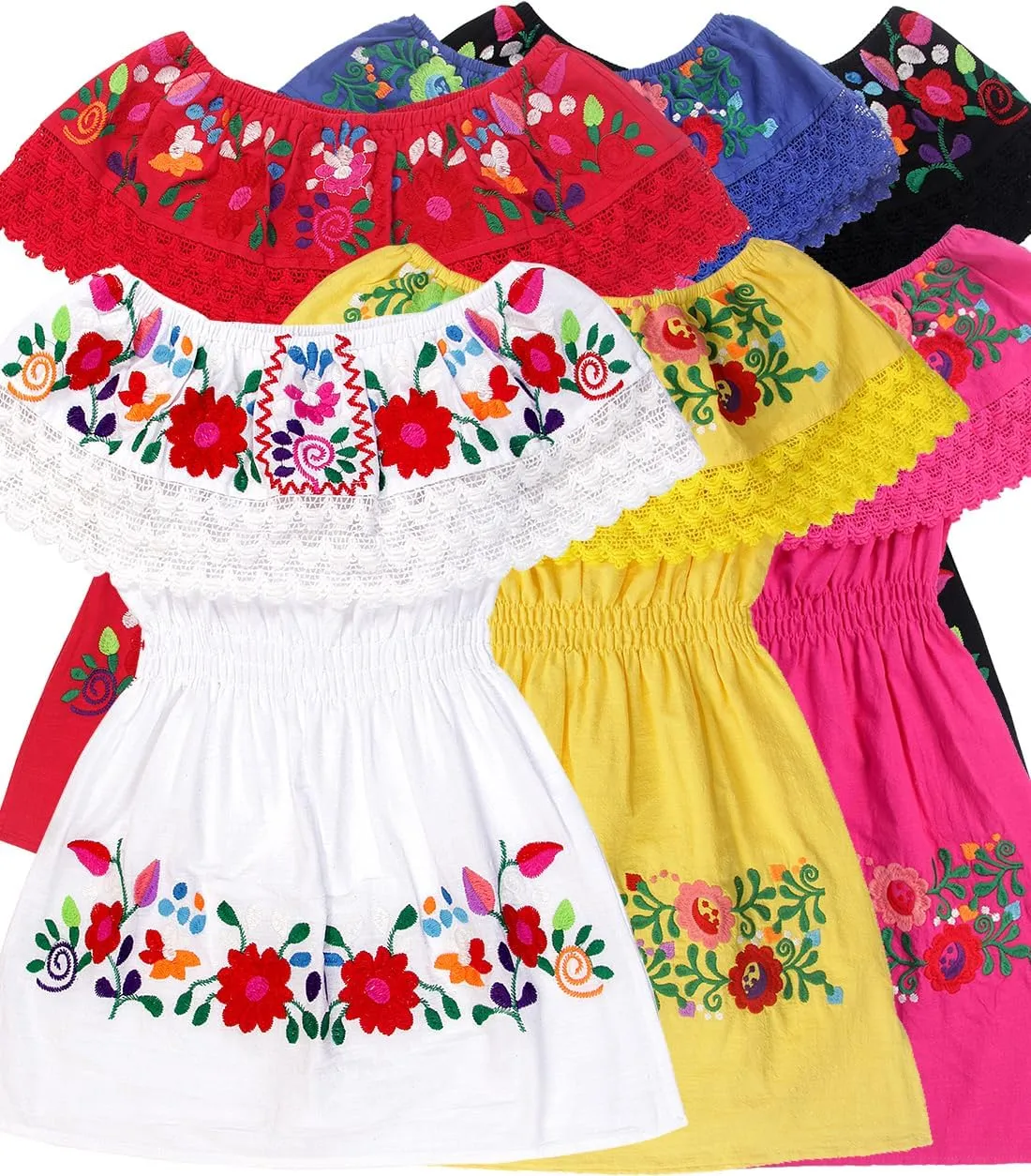 YZXDORWJ Mexican Embroidered Cinco de Mayo Dress for Girls - Kids Fiesta Floral Vestidos Girl's Traditional Dress
