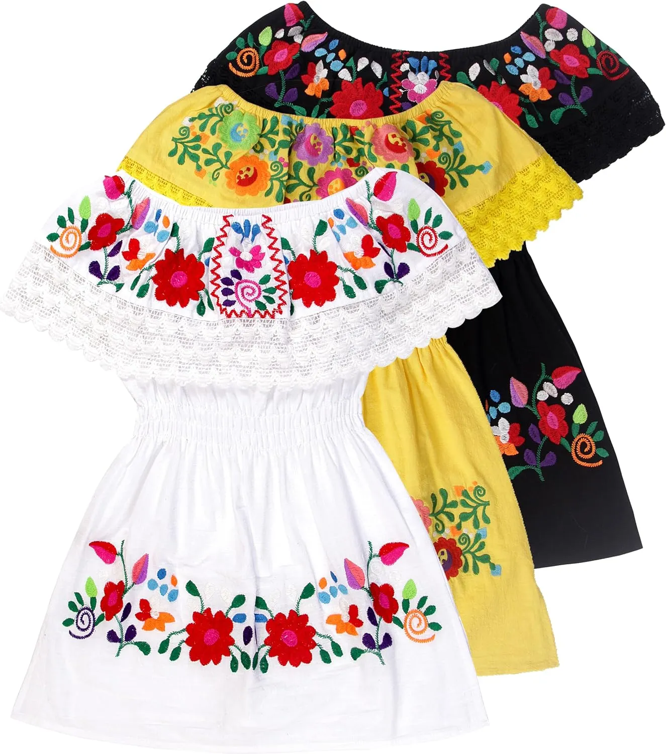 YZXDORWJ Mexican Embroidered Cinco de Mayo Dress for Girls - Kids Fiesta Floral Vestidos Girl's Traditional Dress