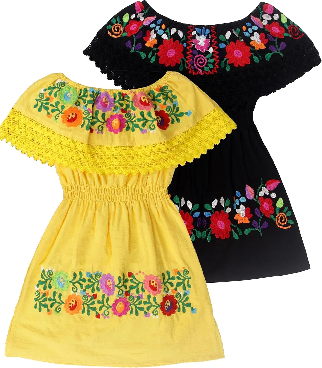 YZXDORWJ Mexican Embroidered Cinco de Mayo Dress for Girls - Kids Fiesta Floral Vestidos Girl's Traditional Dress