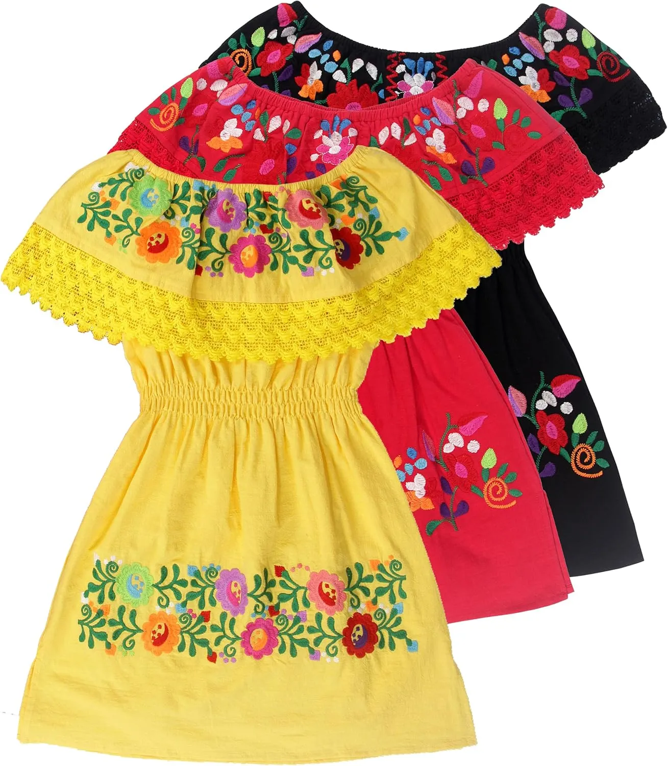 YZXDORWJ Mexican Embroidered Cinco de Mayo Dress for Girls - Kids Fiesta Floral Vestidos Girl's Traditional Dress