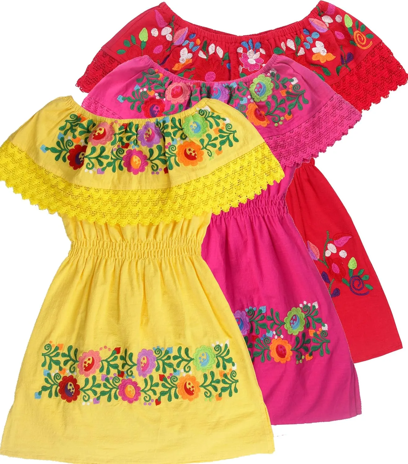 YZXDORWJ Mexican Embroidered Cinco de Mayo Dress for Girls - Kids Fiesta Floral Vestidos Girl's Traditional Dress
