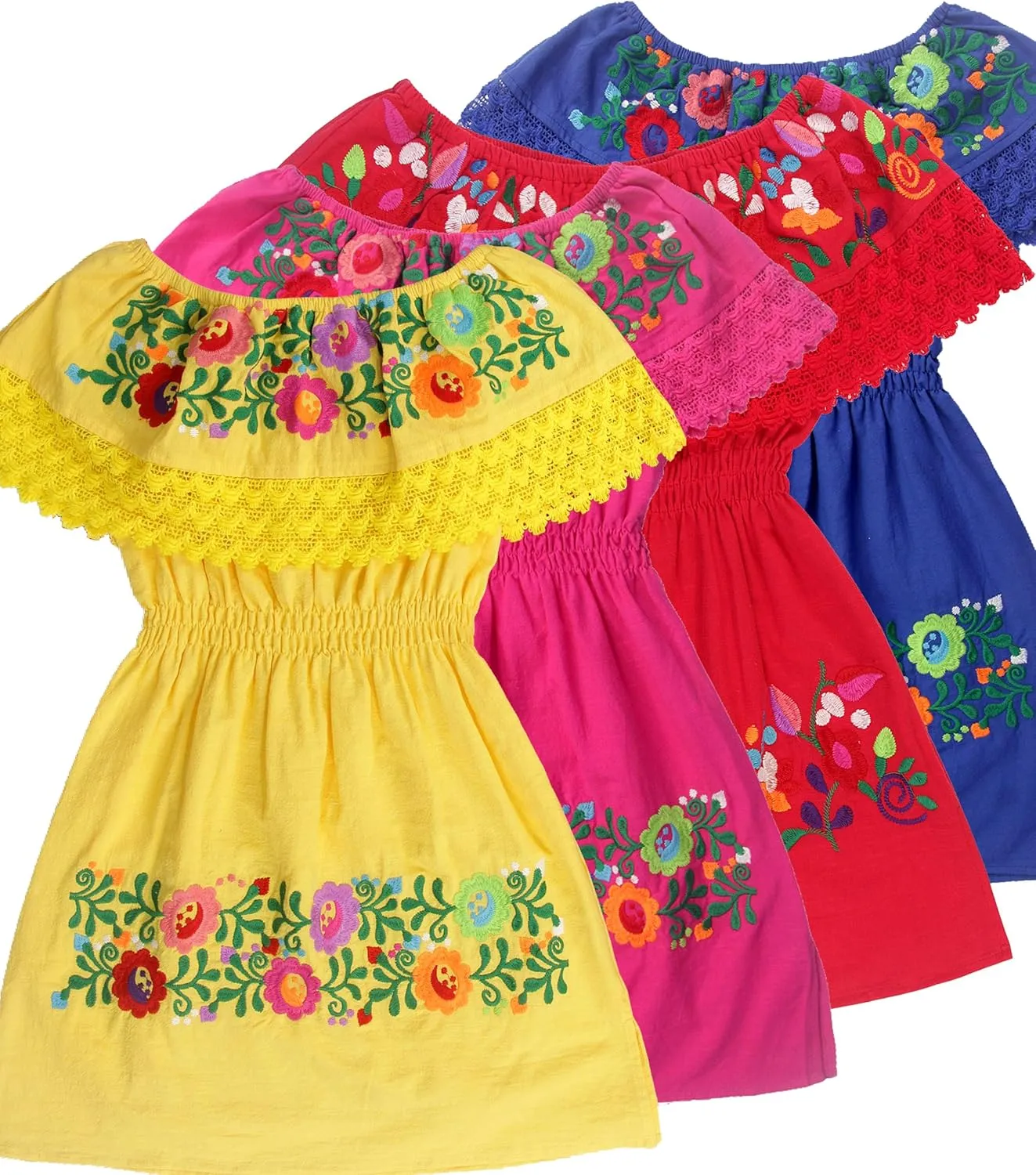 YZXDORWJ Mexican Embroidered Cinco de Mayo Dress for Girls - Kids Fiesta Floral Vestidos Girl's Traditional Dress
