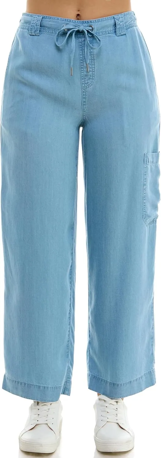 Zac & Rachel Women's Tencel Ankle Length Pant with Tieable Belt, Single Cargo Pocket Detail