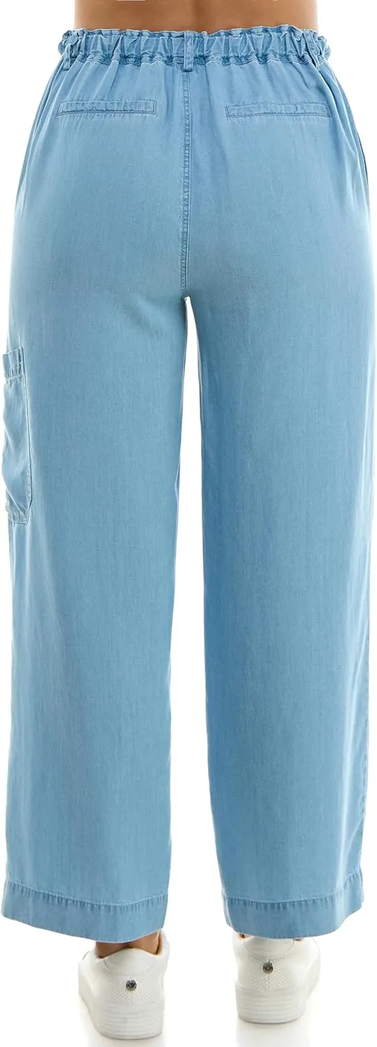 Zac & Rachel Women's Tencel Ankle Length Pant with Tieable Belt, Single Cargo Pocket Detail