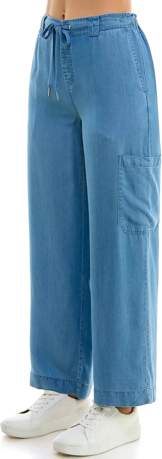 Zac & Rachel Women's Tencel Ankle Length Pant with Tieable Belt, Single Cargo Pocket Detail